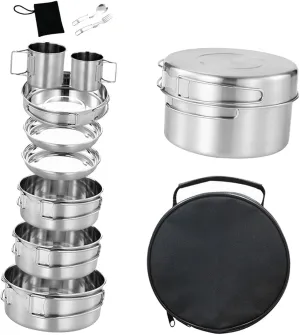 Camping Cookware Mess Kit Utensils for 3-4 People with Water Cup Outdoor Cooking Kit Camping Plates and Bowls for Picnic Rvs