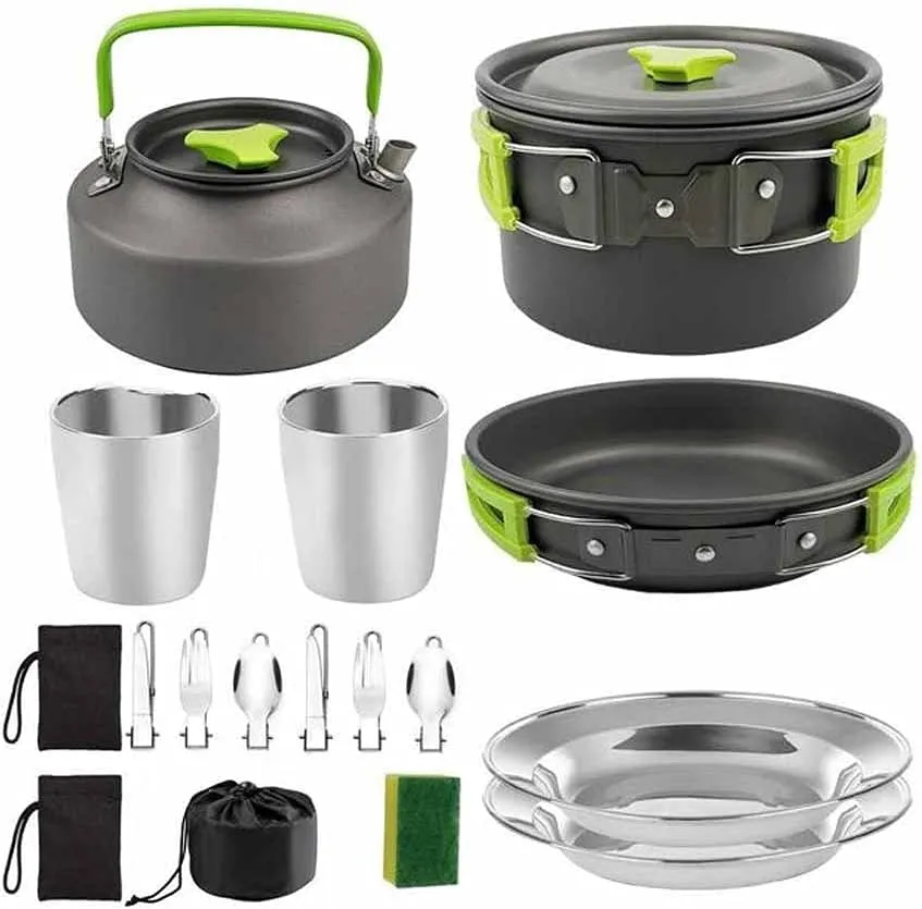 Camping Cookware Portable Pot Pan Cup Teaport Set Folding Outdoor Cooking Set Hiking Picnic Tableware Tool Travel Equipment (Color : B) (A)