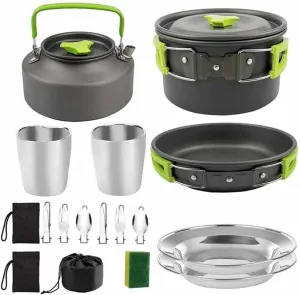 Camping Cookware Portable Pot Pan Cup Teaport Set Folding Outdoor Cooking Set Hiking Picnic Tableware Tool Travel Equipment (Color : B) (A)