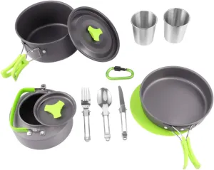 Camping Cookware Set 1-2 Person Aluminum Camping Pots and Pans Cooking Utensils Portable Picnic Tableware Kit