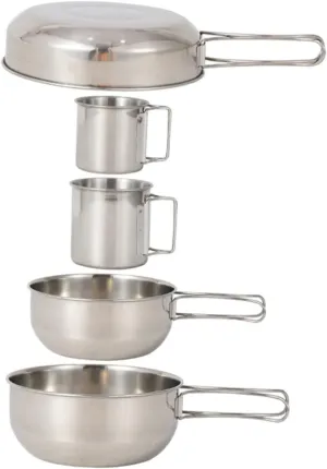 Camping Cookware Set 5pc Stainless Steel Pot Cup Skillet Ideal for Hiking Picnic