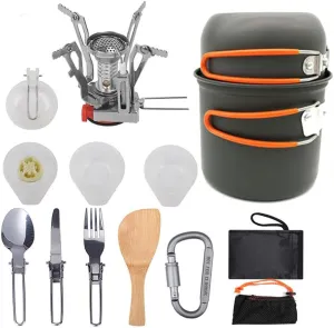 Camping Cookware Set, Camping Cooking Set 14 Pcs Portable Mess Kit Backpacking Gear with Non-Stick Camping Pot Pans and Tableware Set, Folding Tableware for Camping Hiking Picnic