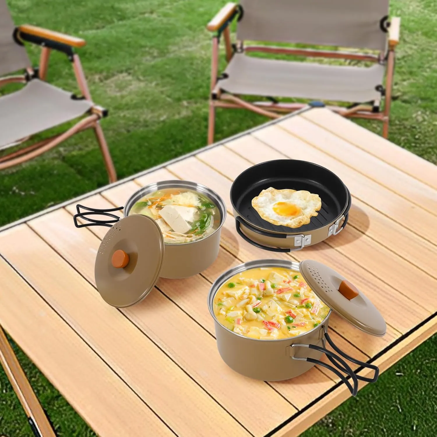 Camping Cookware Set, Camping Cooking Set,304 Stainless Steel Camping Pots &Frying Pan Set,Campfire Cooking Equipment with Storage Bag for Camping,Household, Hiking, Beach Trips