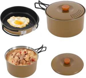 Camping Cookware Set, Camping Cooking Set,304 Stainless Steel Camping Pots &Frying Pan Set,Campfire Cooking Equipment with Storage Bag for Camping,Household, Hiking, Beach Trips