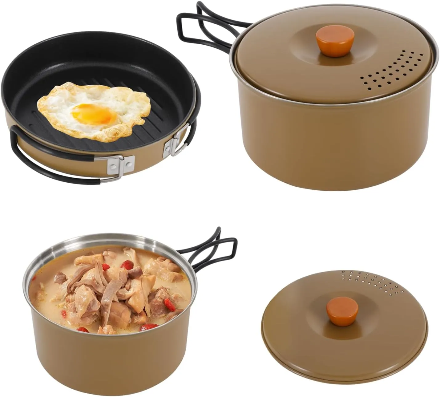 Camping Cookware Set, Camping Cooking Set,304 Stainless Steel Camping Pots &Frying Pan Set,Campfire Cooking Equipment with Storage Bag for Camping,Household, Hiking, Beach Trips