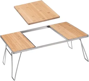 Camping Folding Table Outdoor Single Deck Picnic Table Stainless Steel Bamboo Folding Table Stove Barbecue Grill Beach Self-driving Tour Multifunctional Table for Picnic Backyards Beach ( Color : Whit