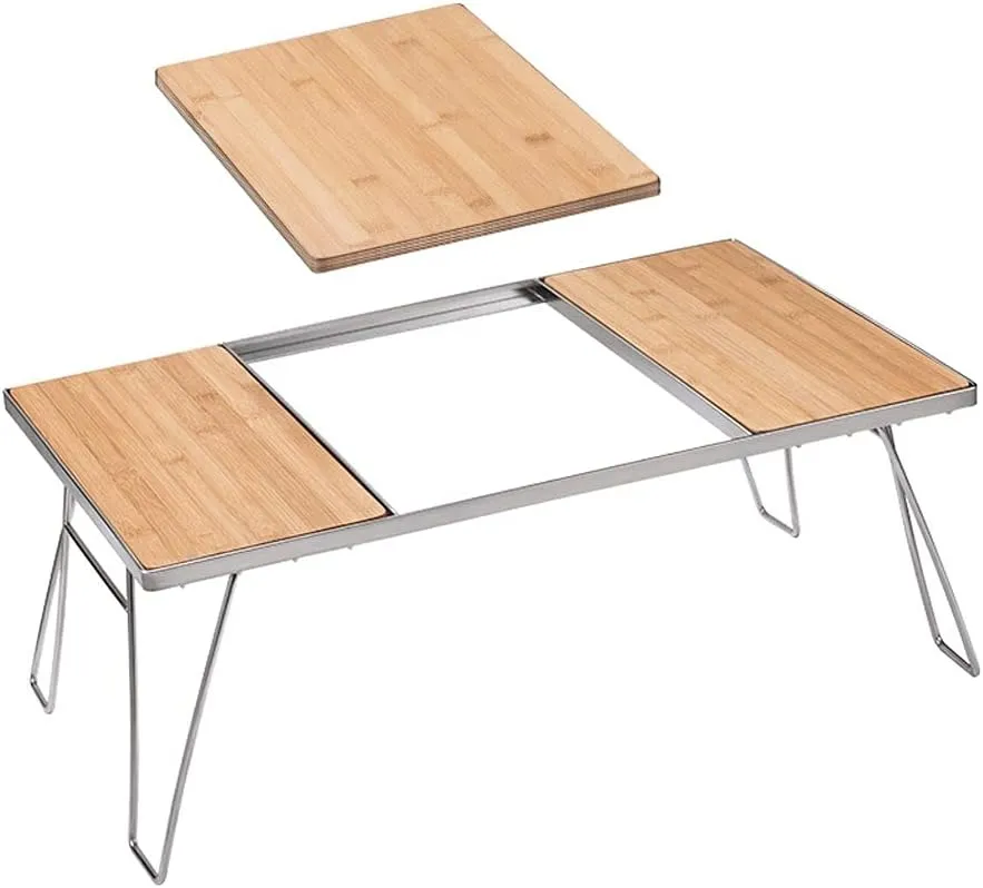 Camping Folding Table Outdoor Single Deck Picnic Table Stainless Steel Bamboo Folding Table Stove Barbecue Grill Beach Self-driving Tour Multifunctional Table for Picnic Backyards Beach ( Color : Whit