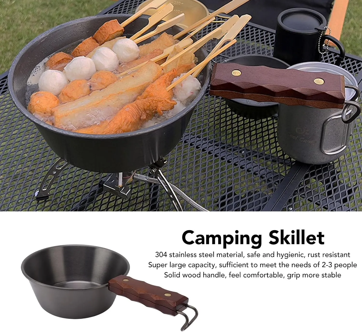 Camping Frying Pan, Portable Camping Cookware for Hiking (Black)