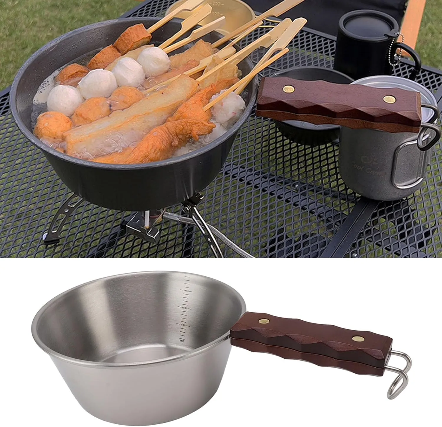 Camping Frying Pan, Portable Camping Cookware for Hiking (Silver)