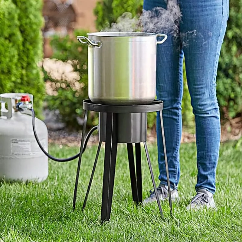Camping Gas Stove, Outdoor Patio Stove, Steel Heavy Duty Single Burner, 21" Tall Portable with Hose Guard, 55,000BTU-Range, Tank Cooker Perfect for Deep Frying or Steaming, Turkey Fry, Catered Events