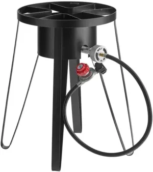 Camping Gas Stove, Outdoor Patio Stove, Steel Heavy Duty Single Burner, 21" Tall Portable with Hose Guard, 55,000BTU-Range, Tank Cooker Perfect for Deep Frying or Steaming, Turkey Fry, Catered Events