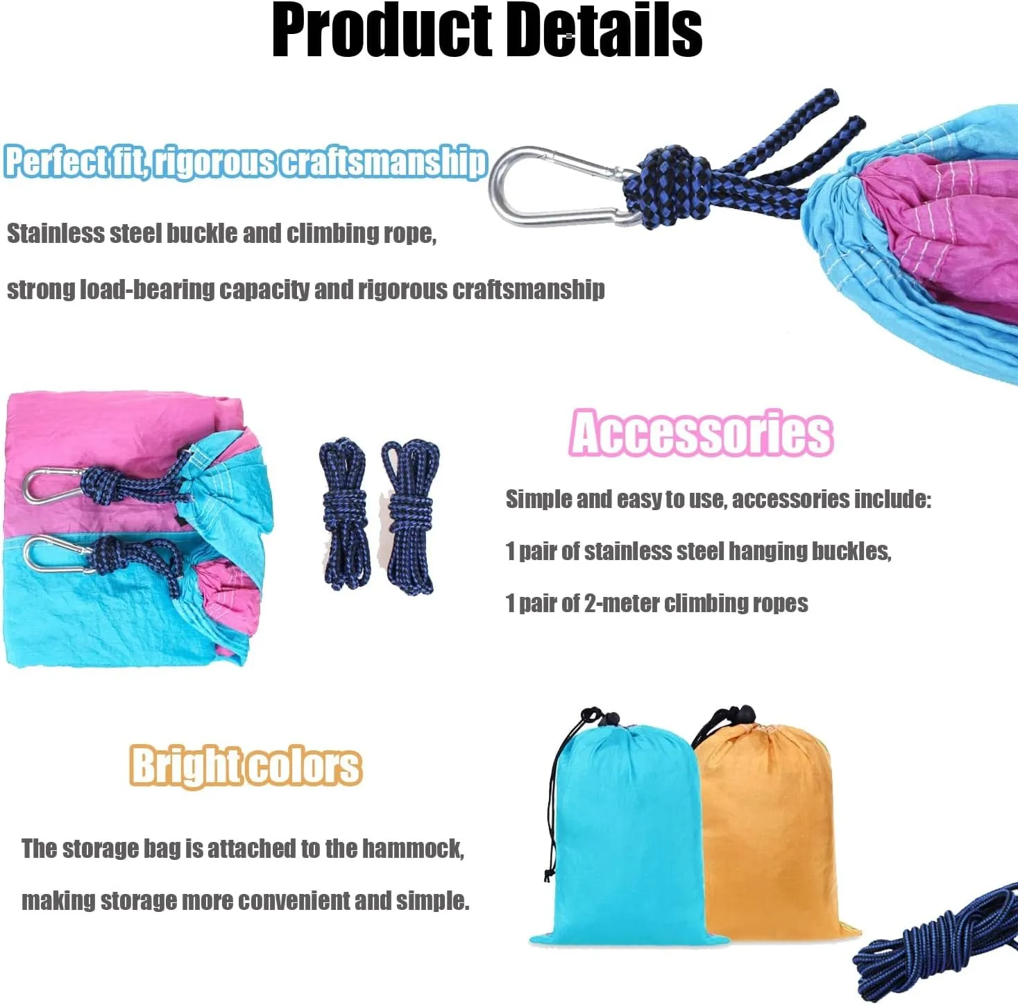 Camping Hammock 210T Nylon Breathable Hammock Tent with Tree Straps & Aluminum Alloy Carabiners Travel Hammock Quick Drying for Hiking Backpacking Garden (Color : A, Size : 220x90cm)