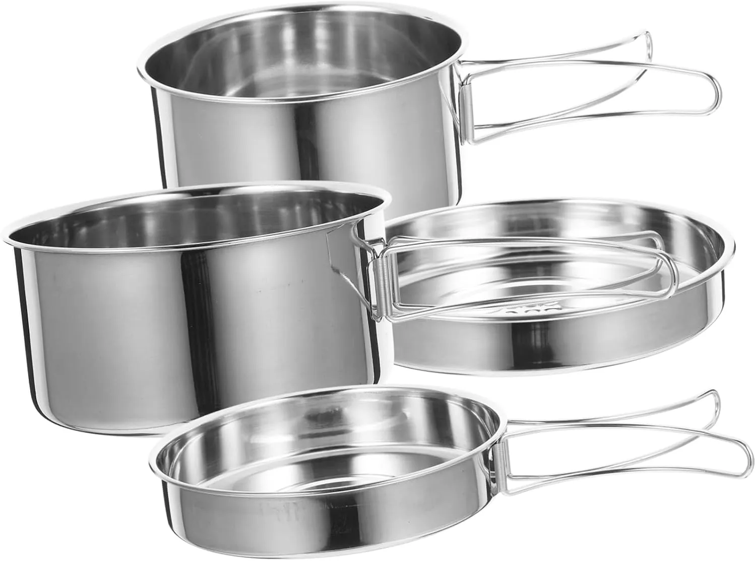 Camping Hiking Cookware Set 4-Piece Stainless Steel Portable Outdoor Cooking Pot Pan Cup Kit