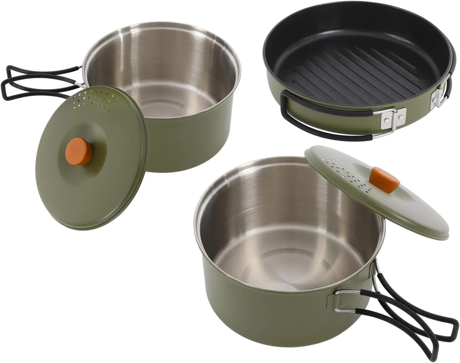 Camping kitchenware set Stainless steel outdoor cooking pot, pan with tote bag