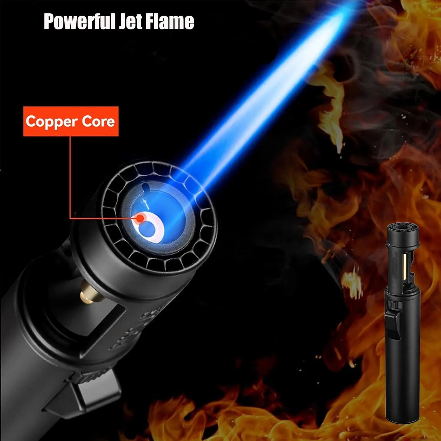 Camping Outdoor Windproof Straight Flame Lighter, Airbrush with Adjustable Flame Size, 360 Degree Rotating Ignition, Refillable Butane Torch (A-Silver)