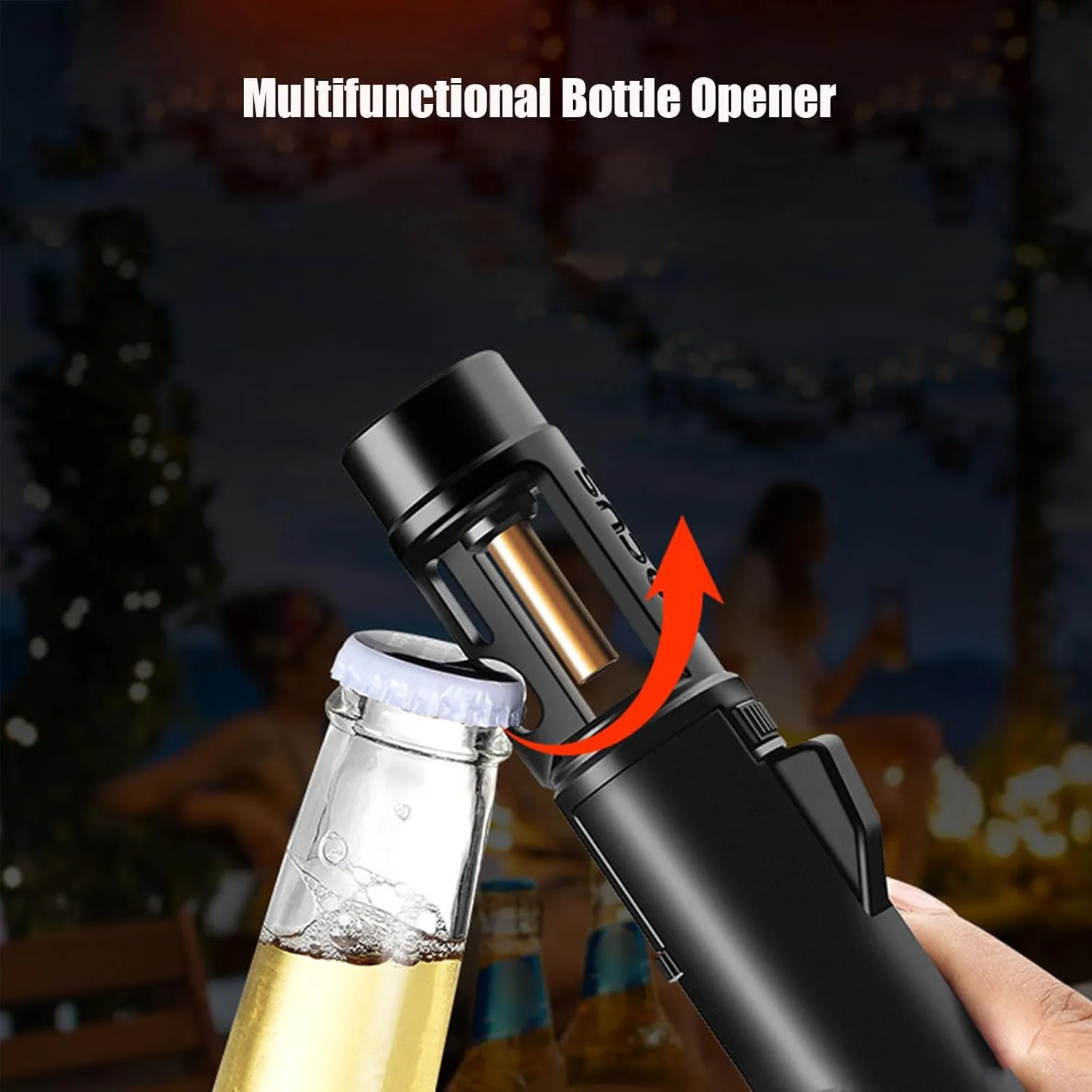 Camping Outdoor Windproof Straight Flame Lighter, Airbrush with Adjustable Flame Size, 360 Degree Rotating Ignition, Refillable Butane Torch (A-Silver)