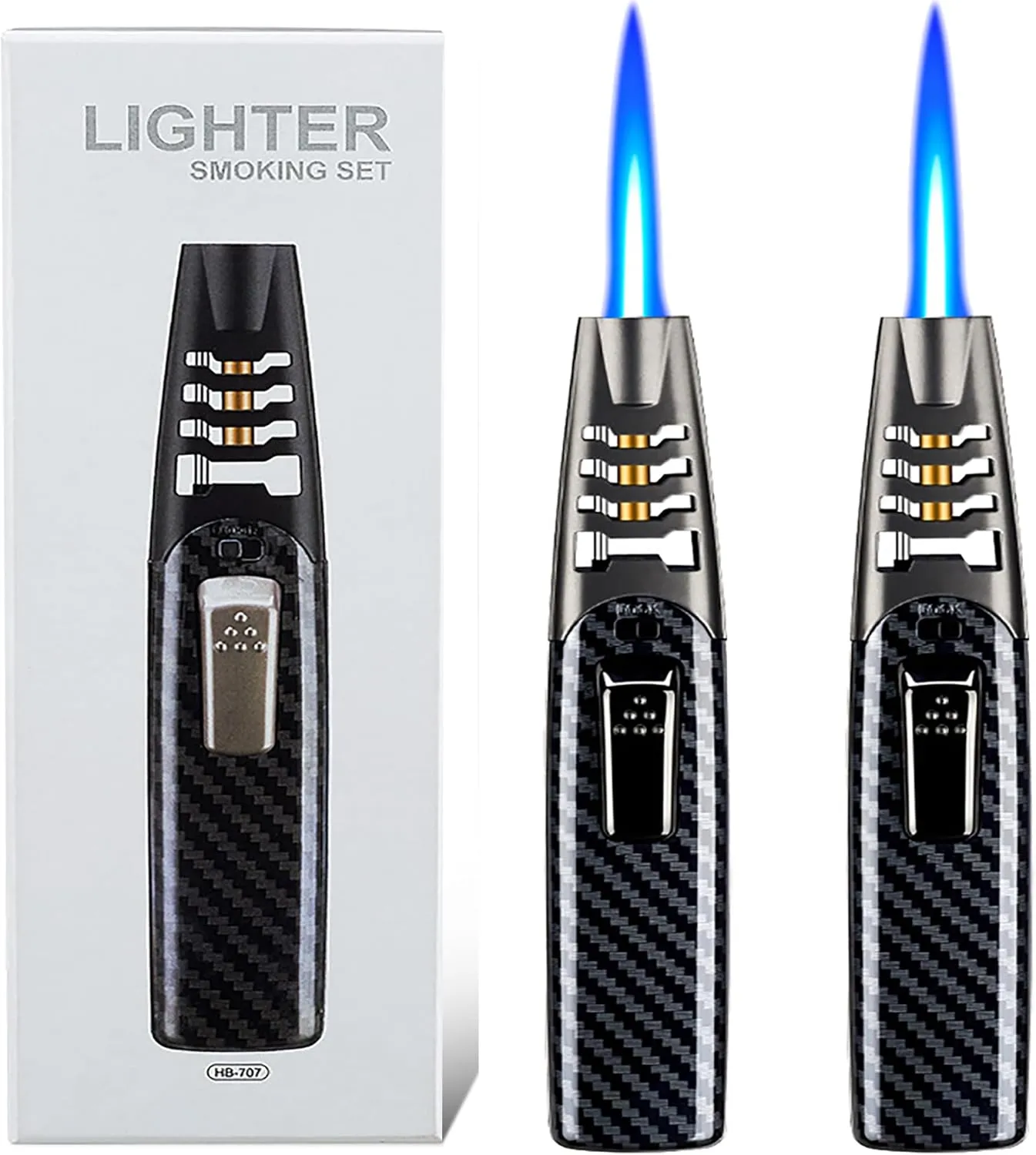 Camping Outdoor Windproof Straight Flame Lighter, Torch Lighter - Refillable Butane Lighter (Carbon Fiber (Gray))