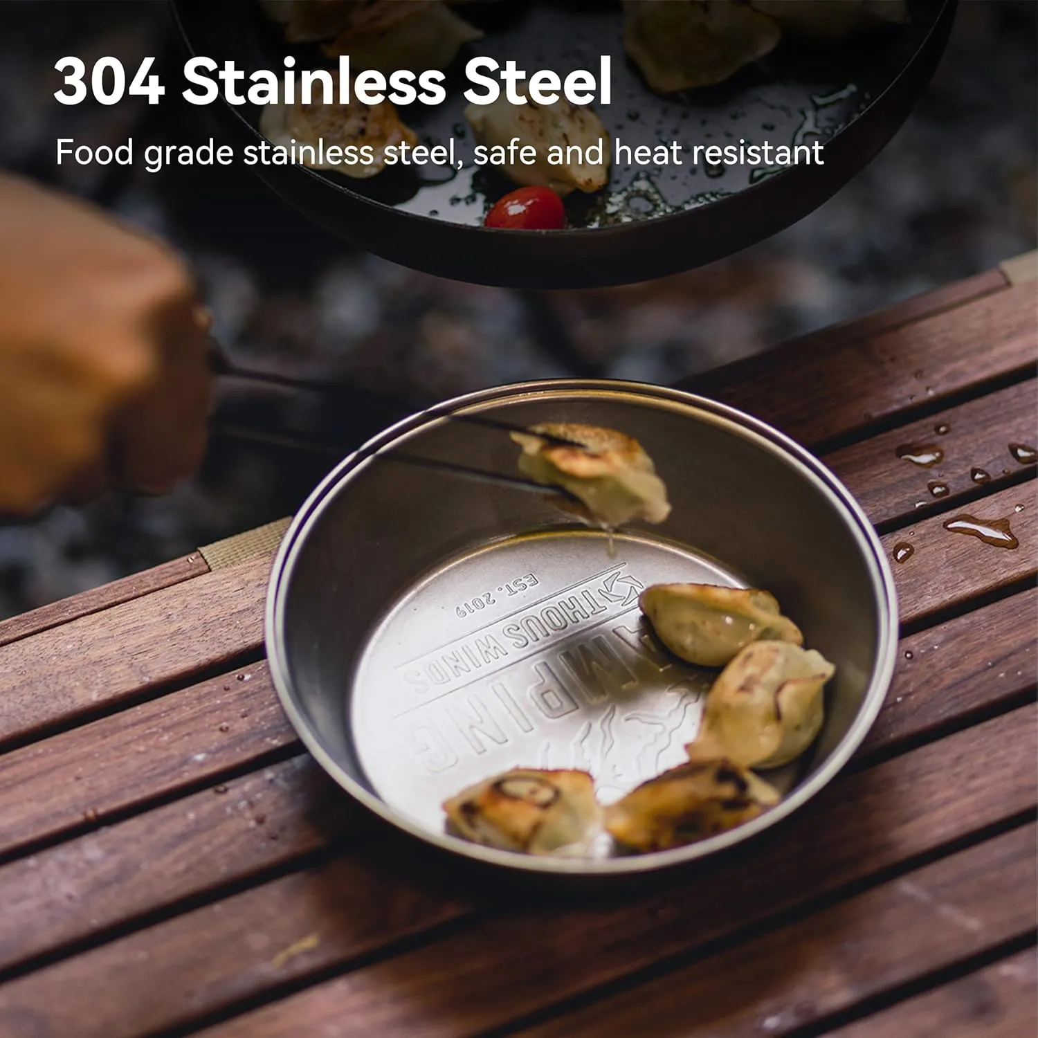 Camping Plates 2pcs Set, Stainless Steel Deep Round Plates, Insulated Dinnerware Cookware, Yellow