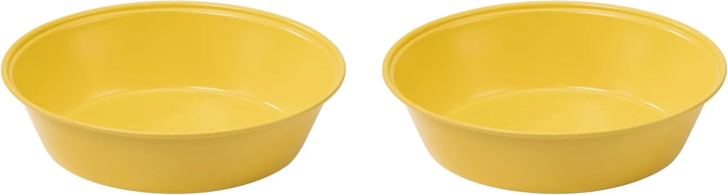 Camping Plates 2pcs Set, Stainless Steel Deep Round Plates, Insulated Dinnerware Cookware, Yellow