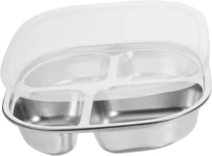 Camping Plates Set Stainless Steel Divided Plate Lunch Box Lid Silver Tray Boys and Girls