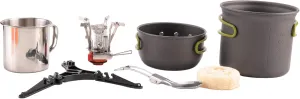 Camping Pot and Pan Set with Mini Backpacking Stove Cooking Gear for Outdoor Hiking Campfire Green