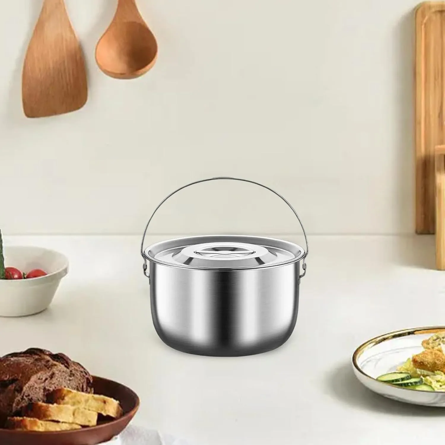 Camping Pot Cooking Pot,Multipurpose,Cookware with Lid and Handle for Commercial,Kitchen,Camping,Party Home, 5.0L