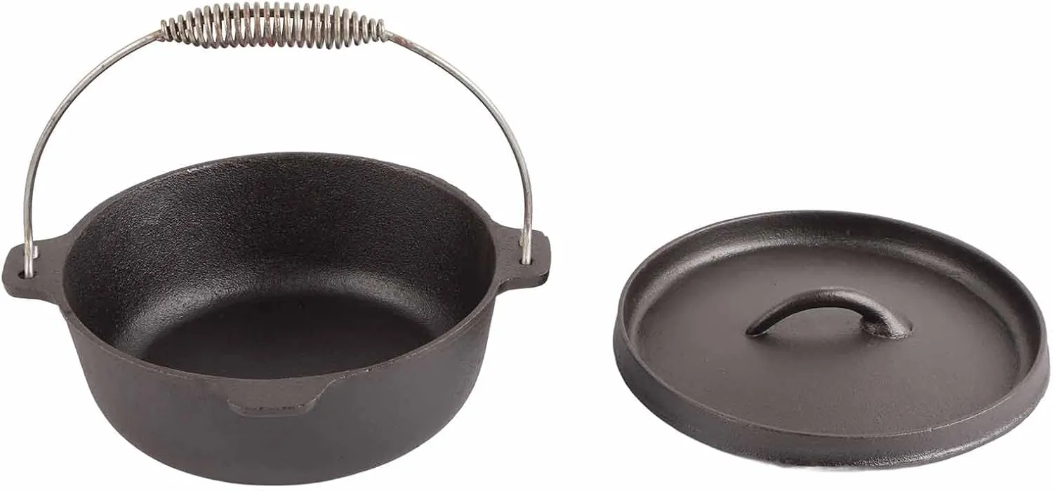 Camping Pot,Dutch Oven,Cast Iron Pre Seasoned Outdoor Cooking Pot Camping Cookware with Lid for Picnic Hiking BBQ