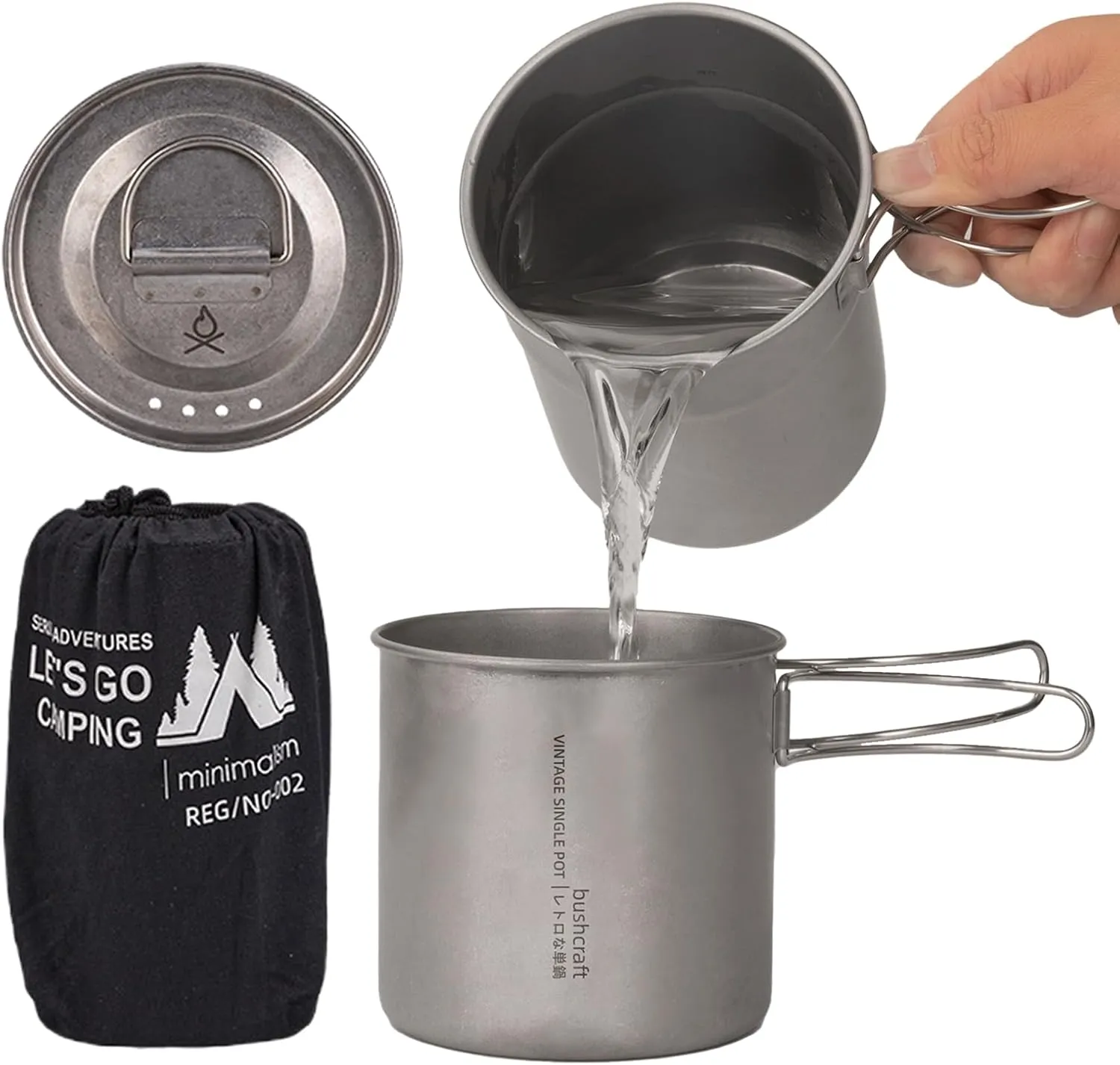 Camping Pots - Backpacking Cookware Set, Compact Camping Cookset | Backpacking Stainless Steel Cookware, Two Portable Foldable Pots with Handle for Rv Camping Bushcraft Travel Emergencies Picnic