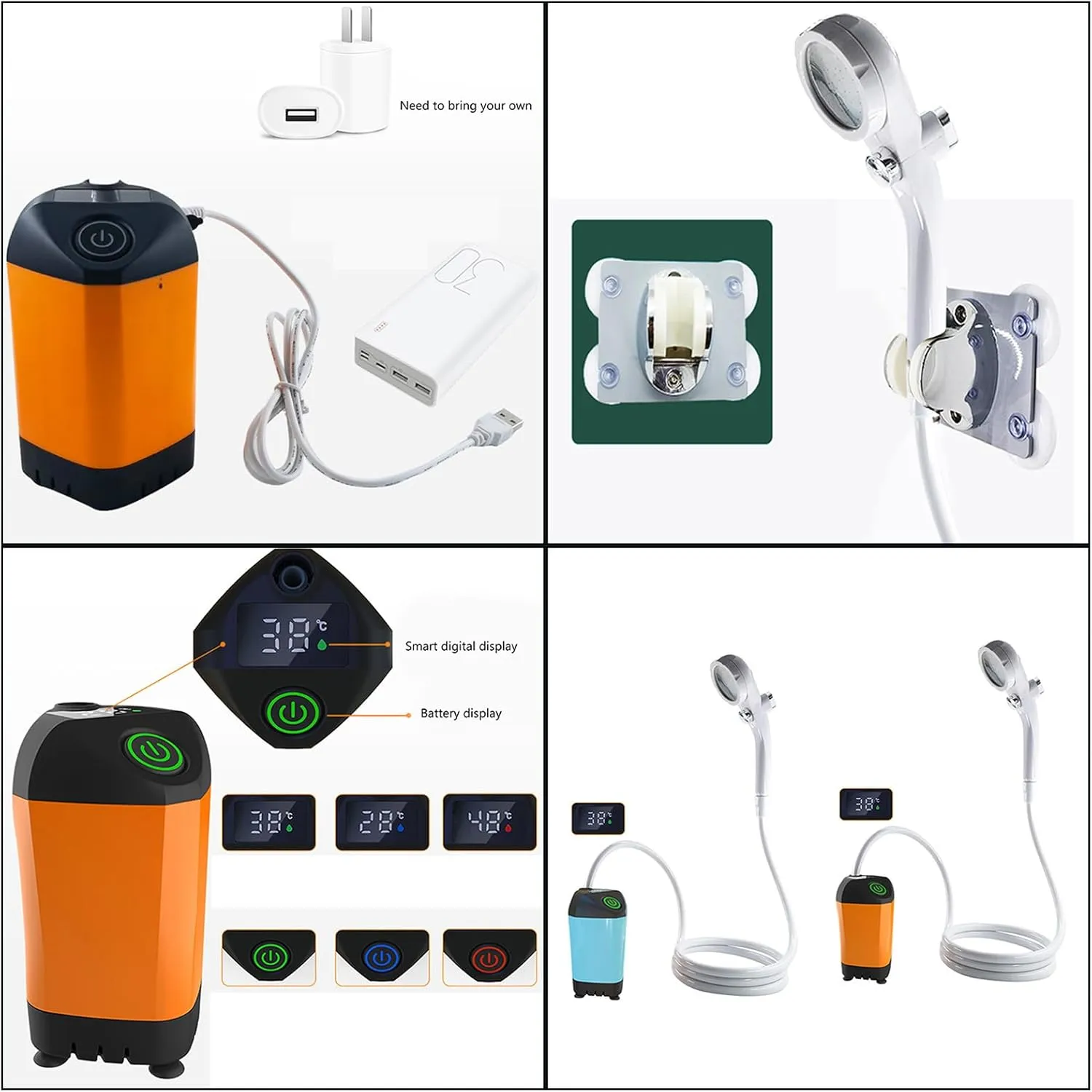 Camping Shower，Portable Shower for Camping Portable Camping Shower with Electric USB Rechargeable Battery, Outdoor Camping Shower Pumps