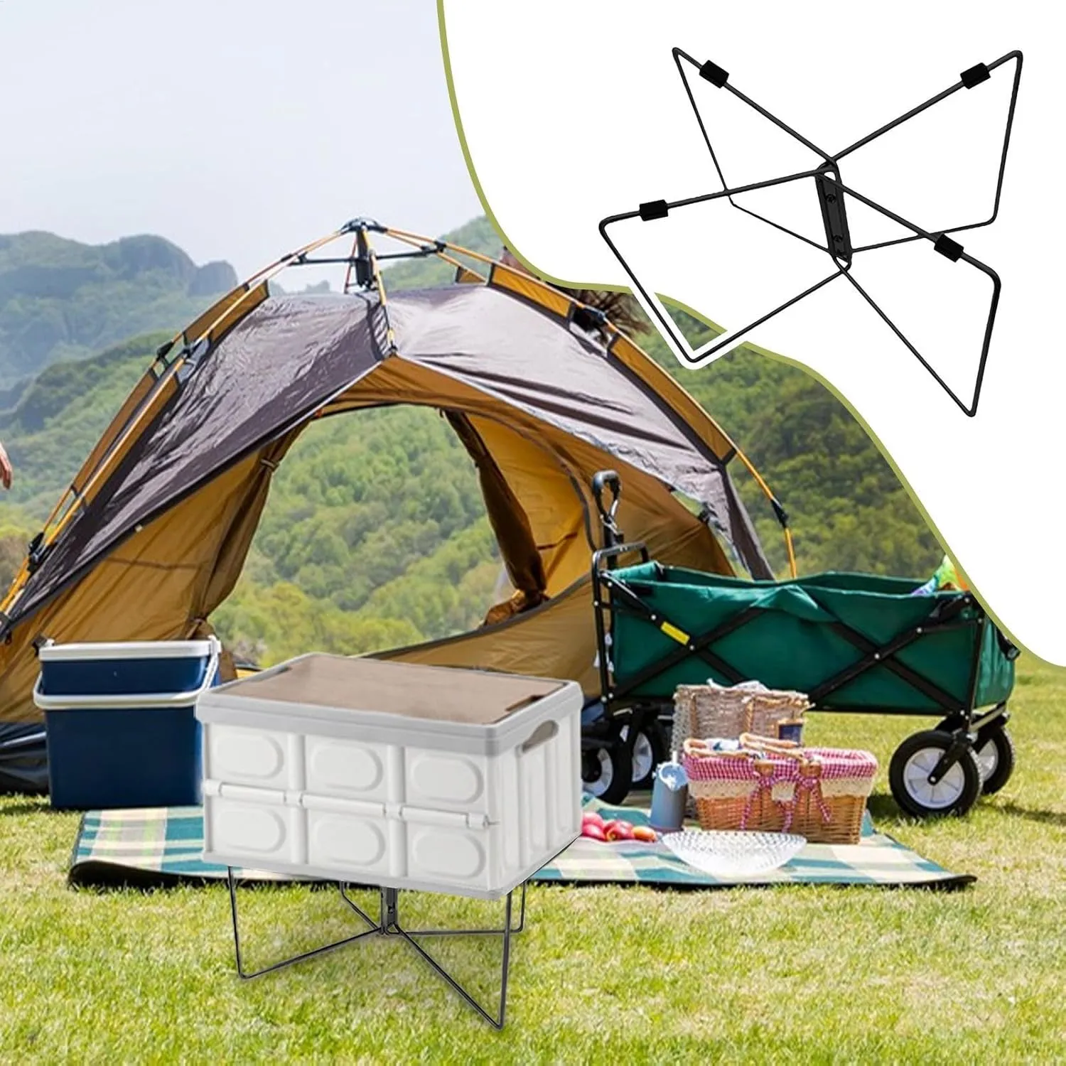 Camping Storage Box Stand - Folding Cooler Stand | Anti-Moisture Camping Box Stand | Lightweight Suitcase Rack Stand Cooler | Quick Unfold Box Stand with Non-Slip Mat Carry Bag for Hiking