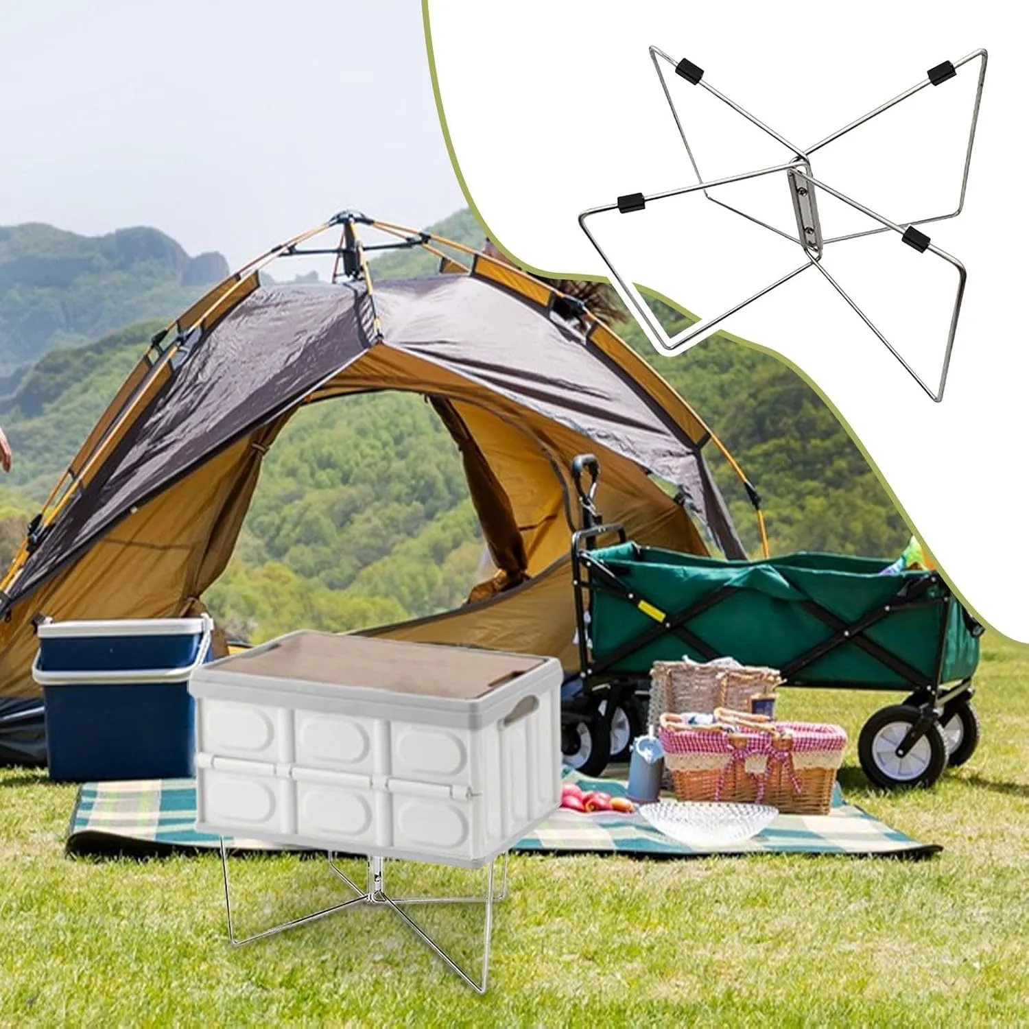 Camping Storage Box Stand - Folding Cooler Stand | Anti-Moisture Camping Box Stand | Lightweight Suitcase Rack Stand Cooler | Quick Unfold Box Stand with Non-Slip Mat Carry Bag for Hiking