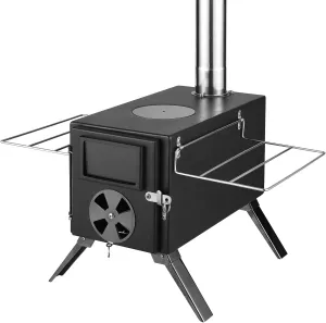 Camping Stove Portable Stainless Steel with Chimney for Cooking & Heating, Stable Fire Pit Tent Stove for Backpacking Camping