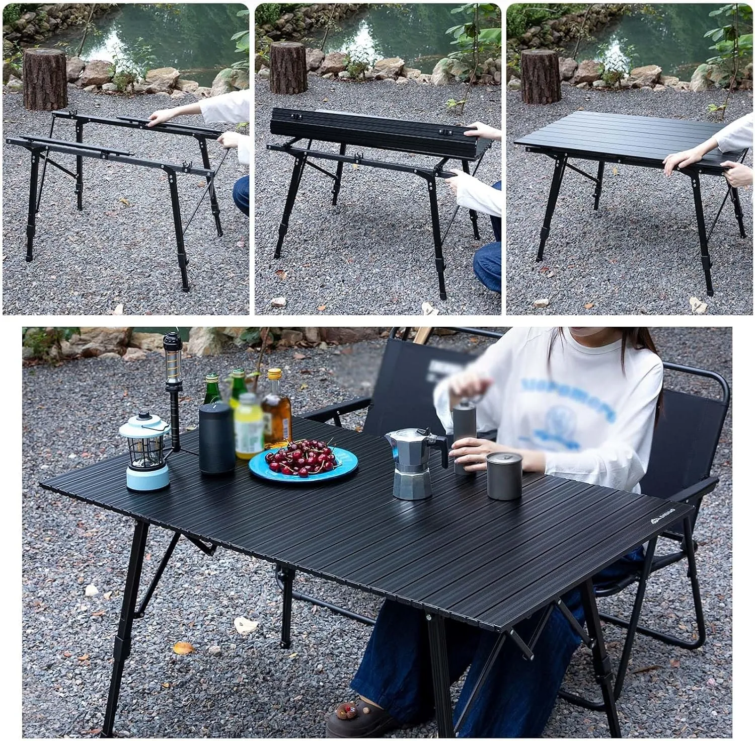 Camping Tables That Fold Up Lightweight, Adjustable Height Aluminum Folding Table, Roll Up Camping Table for Outdoor Camp Picnic Beach RV Backyards Kitchen BBQ(A,90cm/35in)