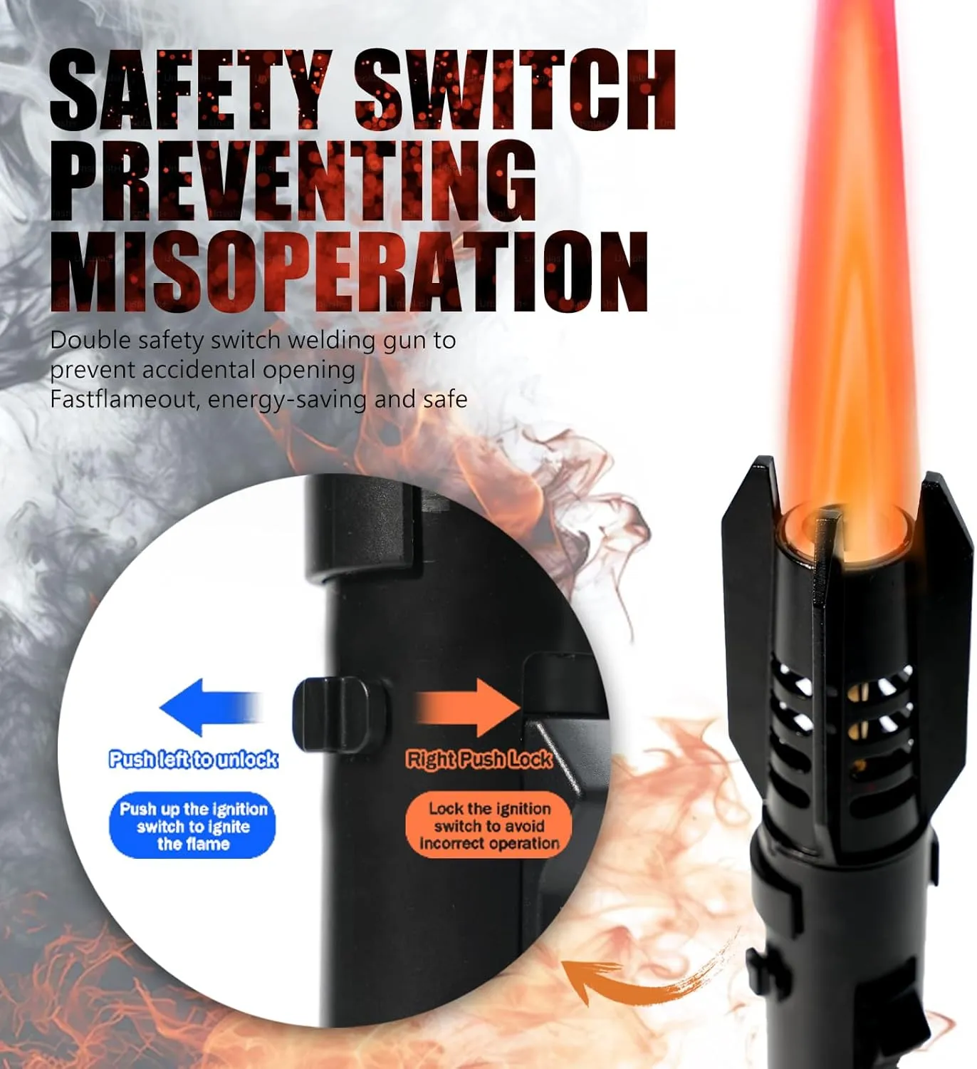 Camping Torch Lighter, Bright Fire Windproof Butane Refillable Straight Flame Lighter with Safety Lock and Adjustable Red Blue Flame for Tactical Outdoor Hiking Campfires BBQ Kitchen Candles (Blue)
