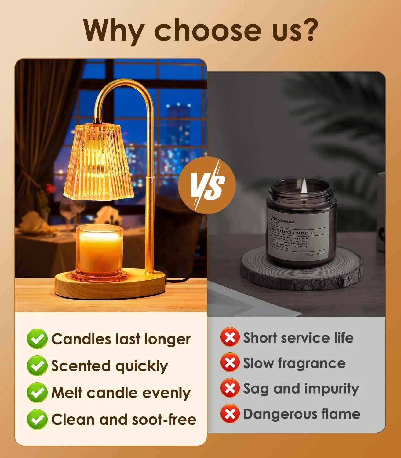 Candle Warmer Lamp with Timer - Adjustable Height Candle Warmer Lantern with Timer, Dimmable, Home Decor, Wax Melts Warmer for Jar Candles with 2 Bulbs Amber Lampshade