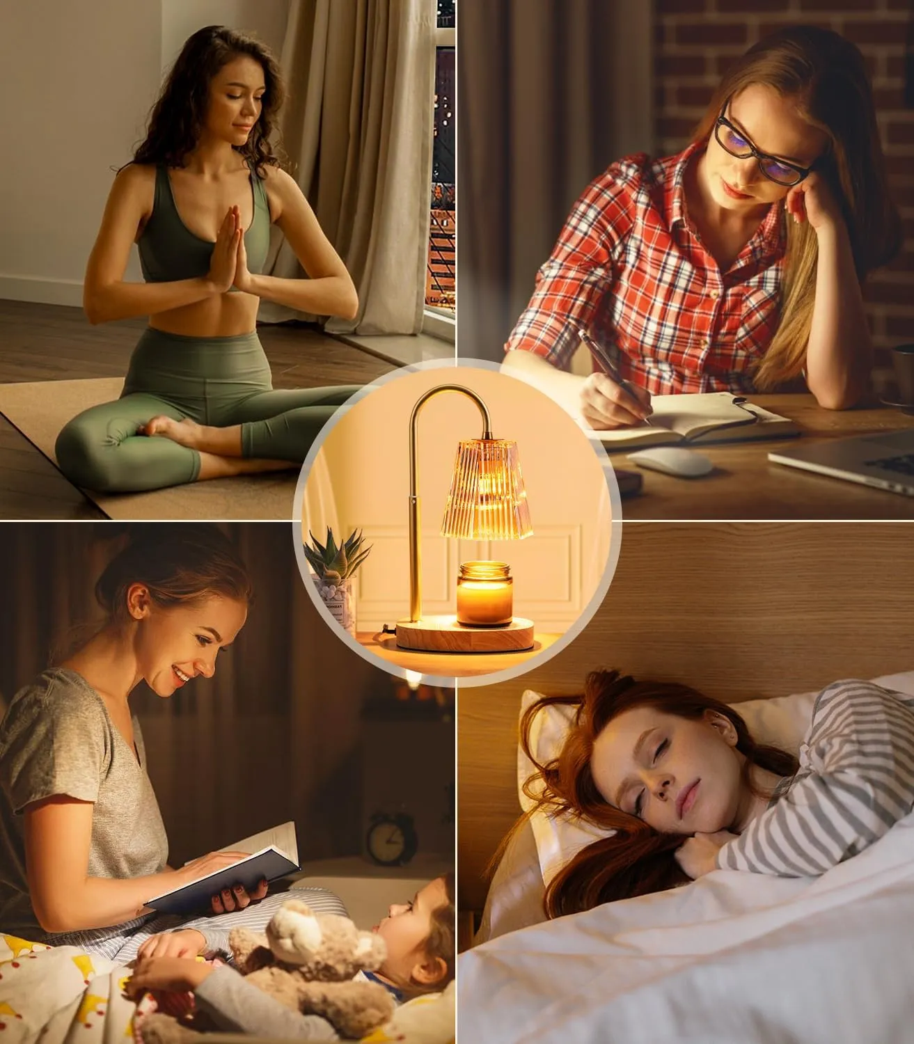 Candle Warmer Lamp with Timer - Adjustable Height Candle Warmer Lantern with Timer, Dimmable, Home Decor, Wax Melts Warmer for Jar Candles with 2 Bulbs Amber Lampshade
