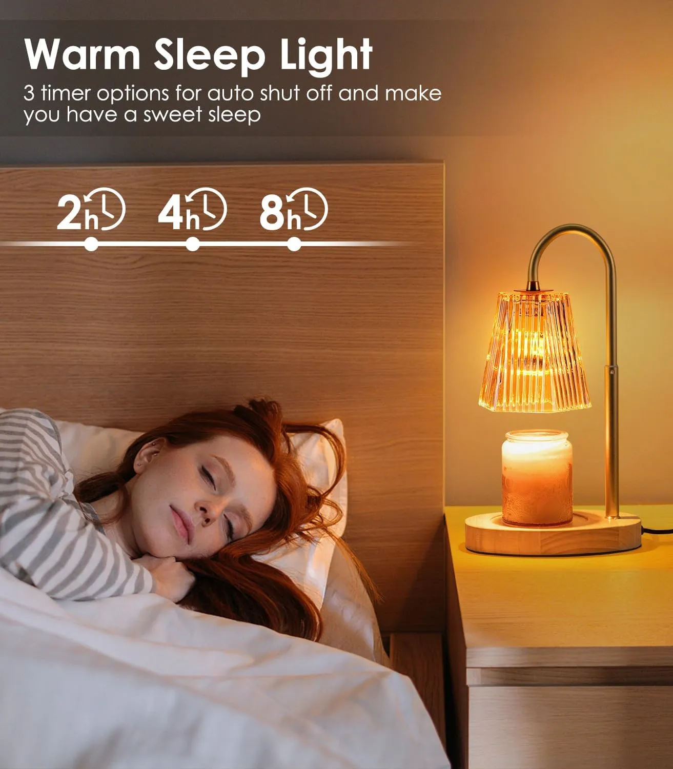 Candle Warmer Lamp with Timer - Adjustable Height Candle Warmer Lantern with Timer, Dimmable, Home Decor, Wax Melts Warmer for Jar Candles with 2 Bulbs Amber Lampshade