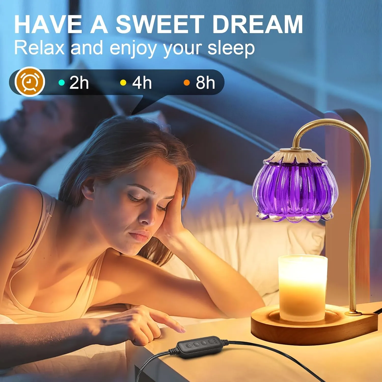 Candle Warmer Lamp with Timer, Dimmable Warmer Lantern Light, Glass Shade Jar Warming Holders for Home Decoration Gift for Women, Purple
