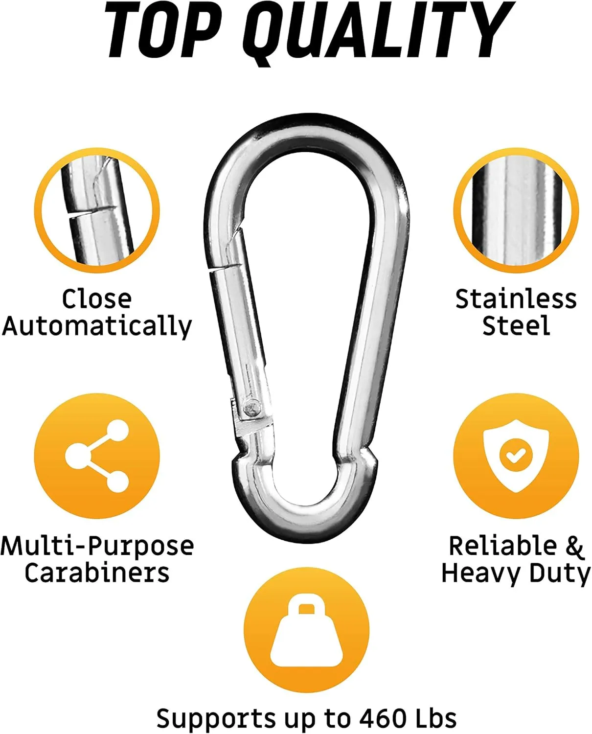 Carabiner Clip 5 Pack - Multipurpose Heavy Duty Snap Hooks - Small and Large Clips for Keys - Carribeaner Hook