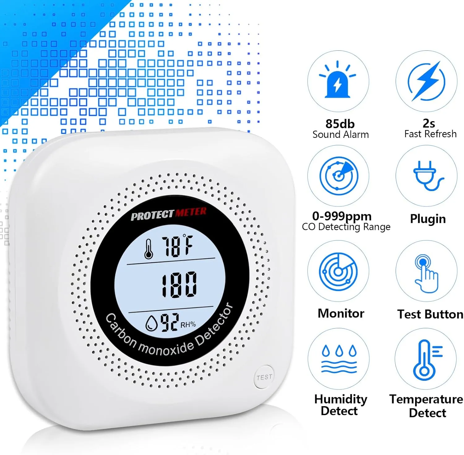 Carbon Monoxide Detectors, 3Pack 4-in-1 Natural Gas Leak Detector & Temperature/Humidity Monitor