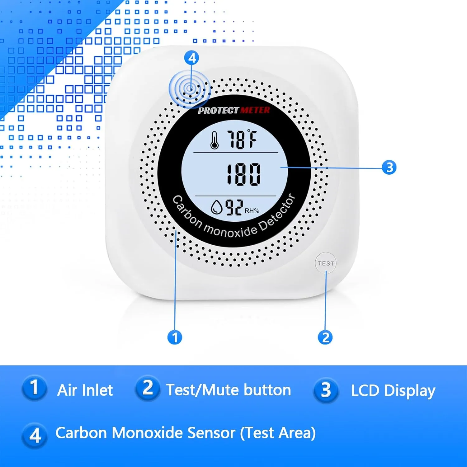 Carbon Monoxide Detectors, 3Pack 4-in-1 Natural Gas Leak Detector & Temperature/Humidity Monitor