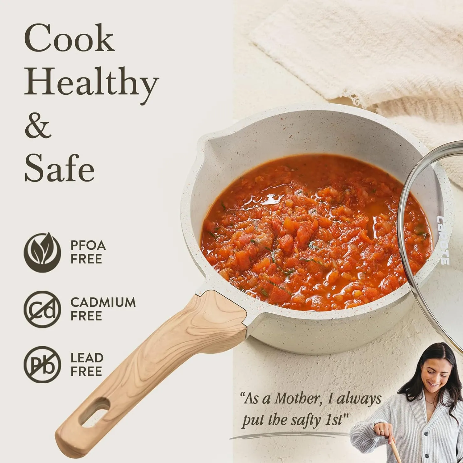 CAROTE 1.5Qt & 3.0Qt Sauce Pan Set with Lid Nonstick Saucepan 4 Pcs Non Stick Sauce Pots Cooking Pot with Pour Spout, Easy to Clean, Small Kitchen Pots Induction Pot, PFOA FREE (White Granite)
