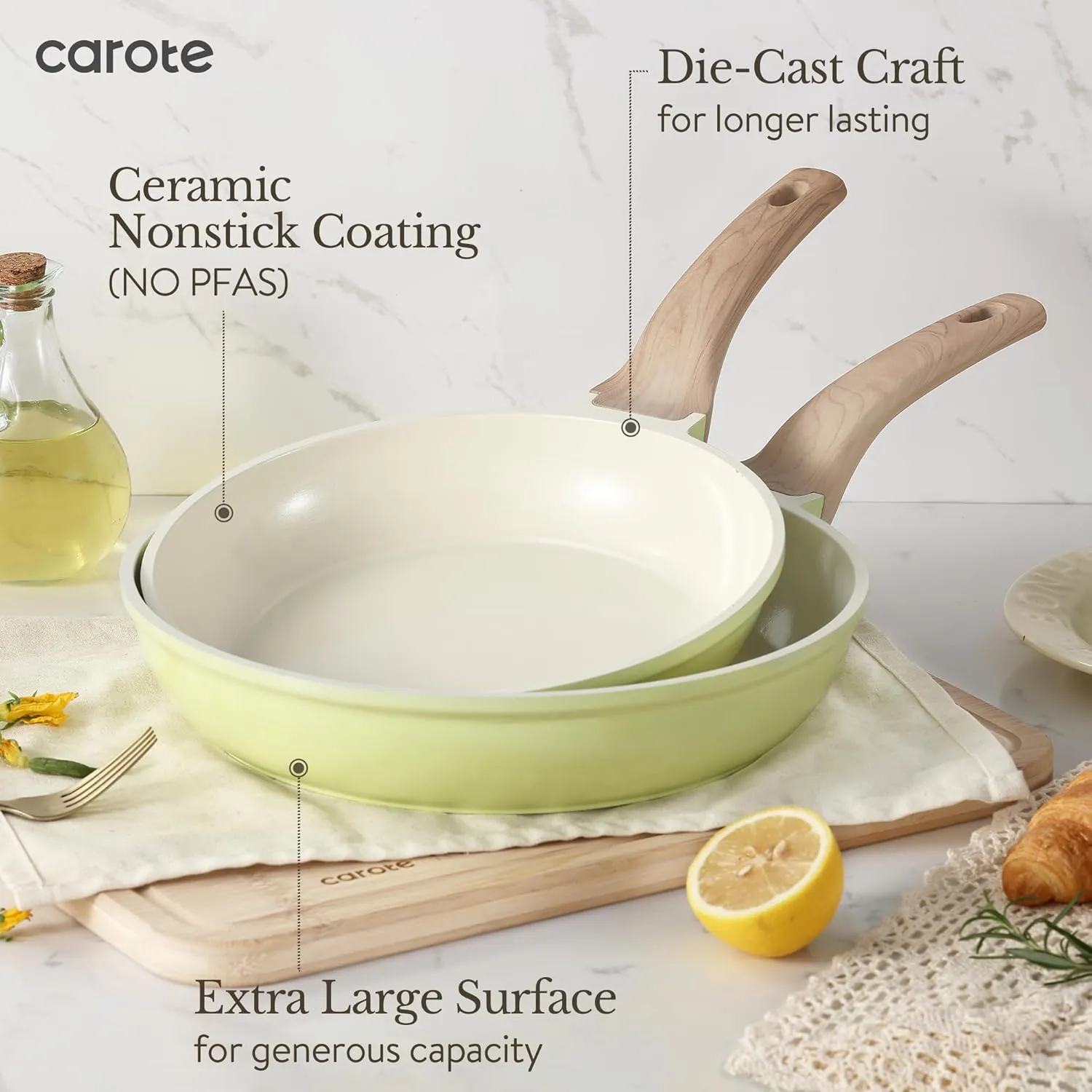 CAROTE 21 Ceramic Cookware Set, Pots and Pans Set Non stick, Cook Ware Set Induction Kitchen Cooking Set Non-toxic Health Induction Cookware, PFAS Free