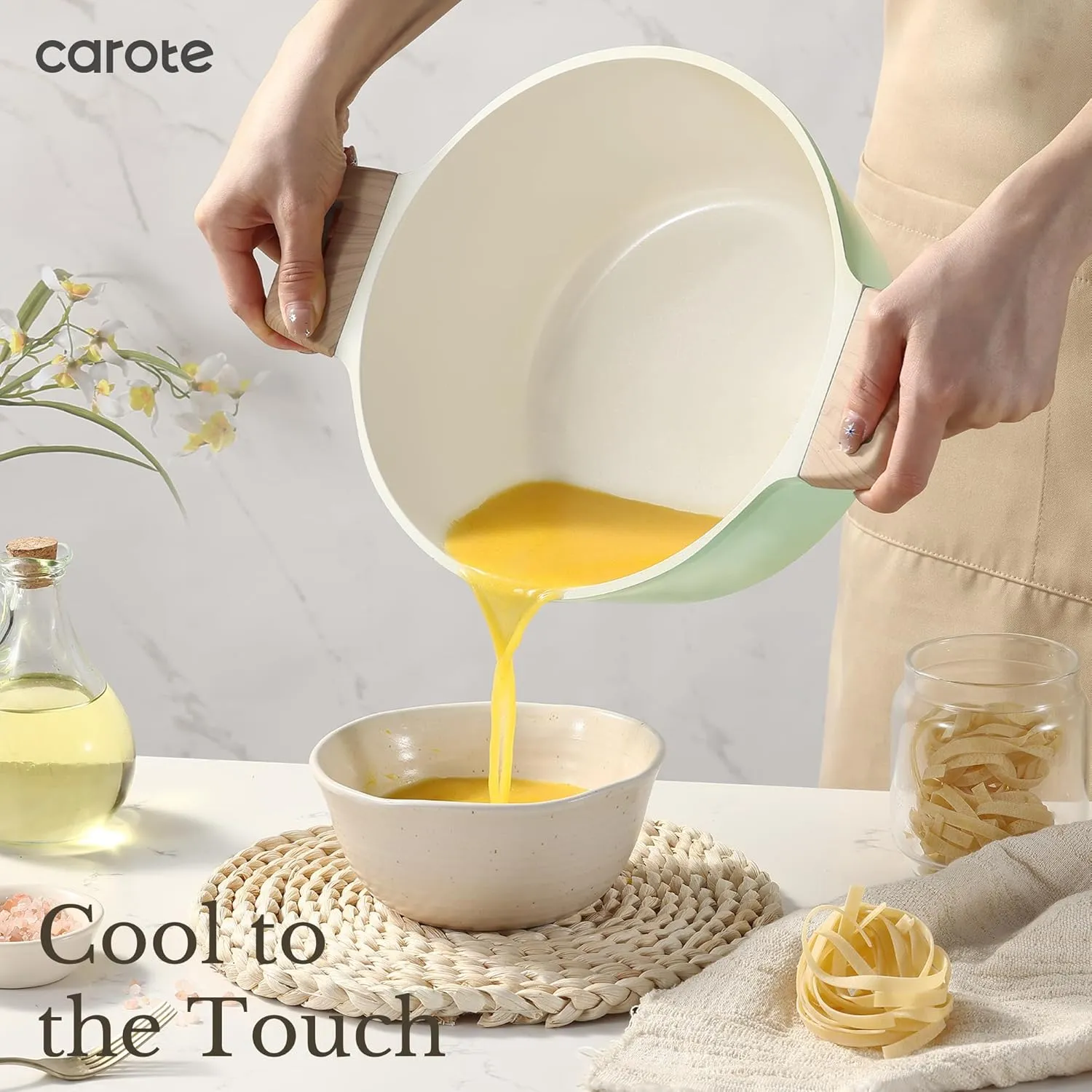 CAROTE 21 Ceramic Cookware Set, Pots and Pans Set Non stick, Cook Ware Set Induction Kitchen Cooking Set Non-toxic Health Induction Cookware, PFAS Free