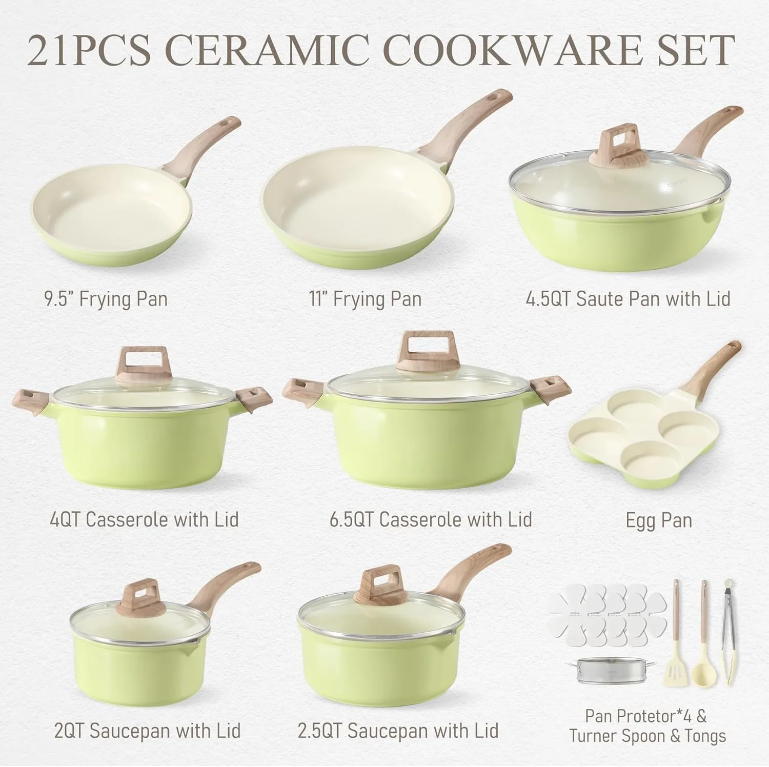 CAROTE 21 Ceramic Cookware Set, Pots and Pans Set Non stick, Cook Ware Set Induction Kitchen Cooking Set Non-toxic Health Induction Cookware, PFAS Free