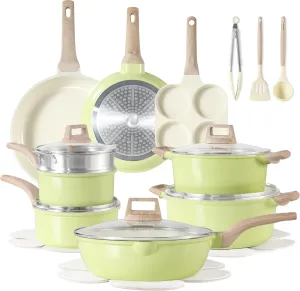 CAROTE 21 Ceramic Cookware Set, Pots and Pans Set Non stick, Cook Ware Set Induction Kitchen Cooking Set Non-toxic Health Induction Cookware, PFAS Free