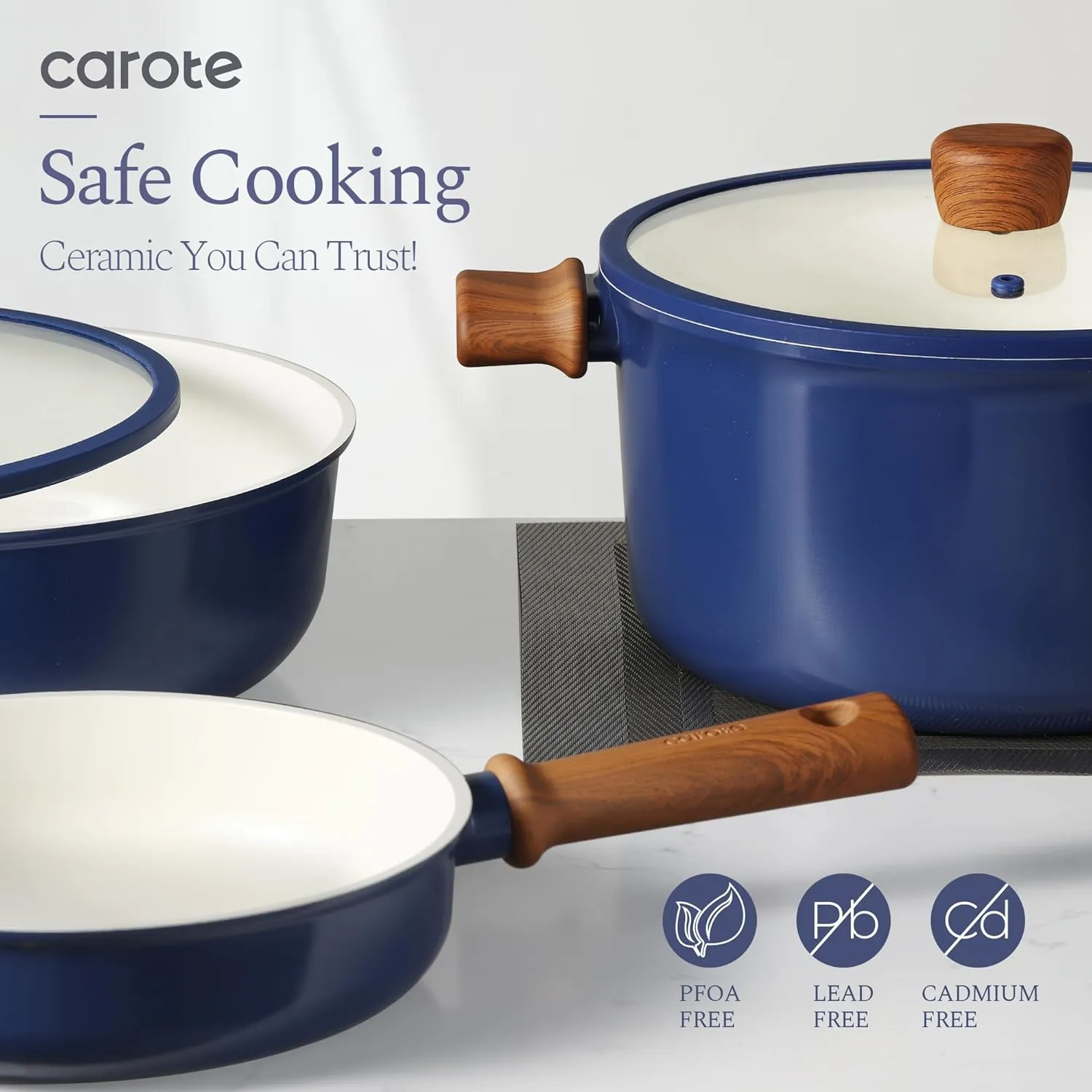 CAROTE Ceramic Cookware Set, Non Stick Pots and Pans Sets, 18pcs Pot and Pan Set Non Stick, Cooking Induction Cookware