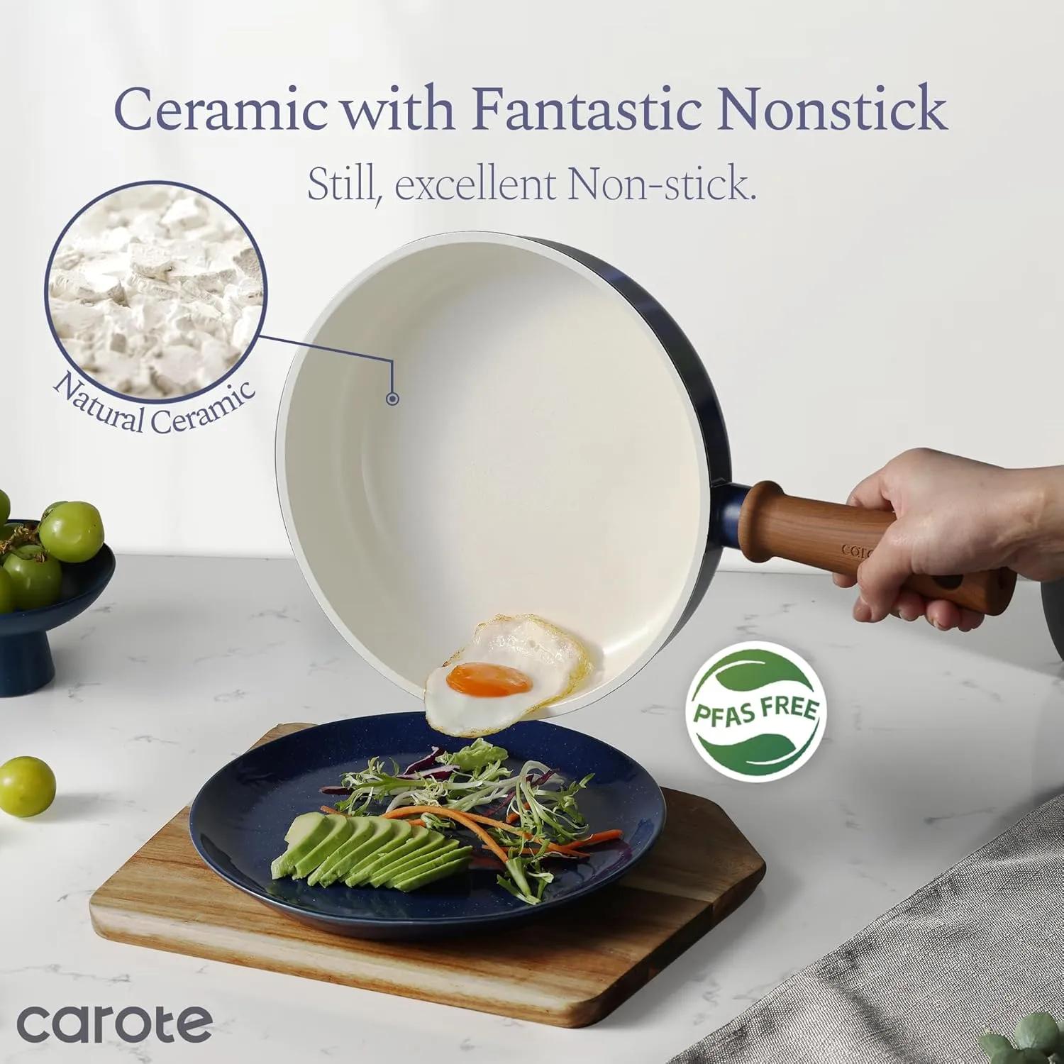 CAROTE Ceramic Cookware Set, Non Stick Pots and Pans Sets, 18pcs Pot and Pan Set Non Stick, Cooking Induction Cookware