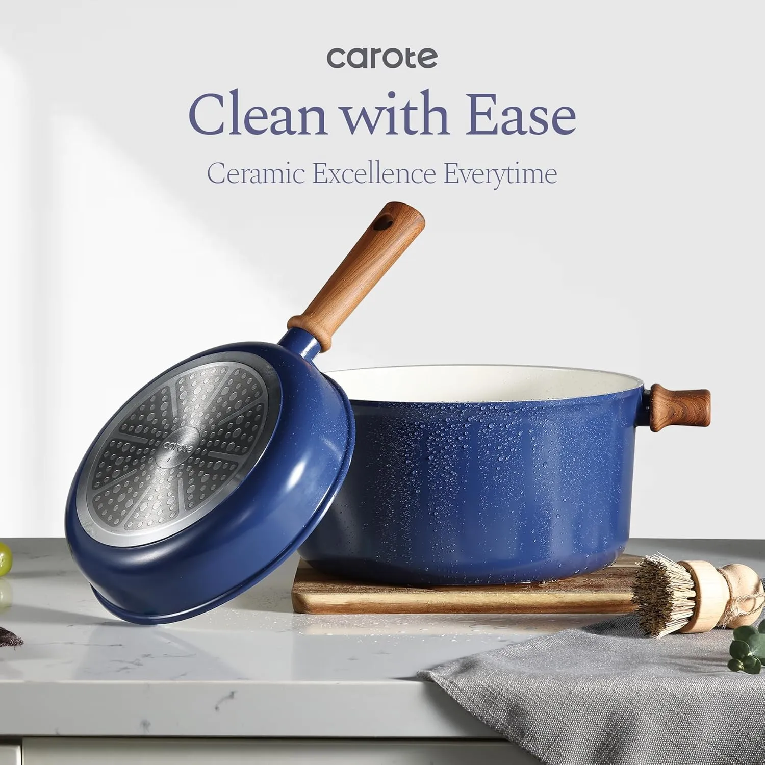 CAROTE Ceramic Cookware Set, Non Stick Pots and Pans Sets, 18pcs Pot and Pan Set Non Stick, Cooking Induction Cookware