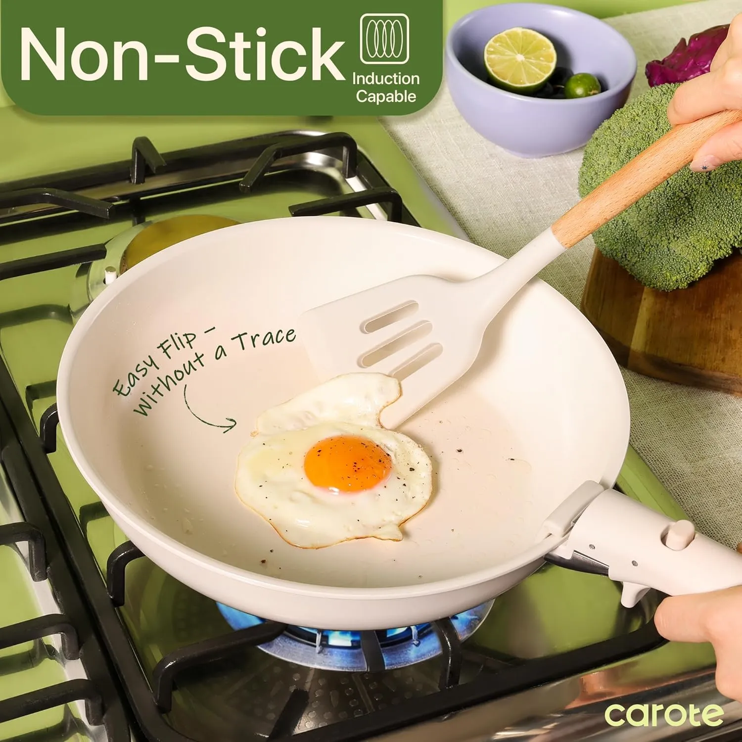 CAROTE Ceramic Cookware Sets, Pots and Pans Set Non Stick Non Toxic, Induction Cookware, Kitchen Cookware Sets, Pots Set for Healthy Coooking 15PCS, White